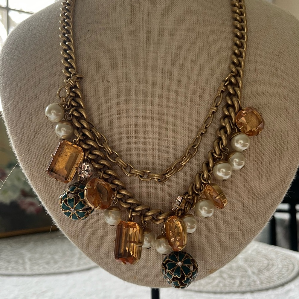 Vintage J Crew brass plates bobble necklace.